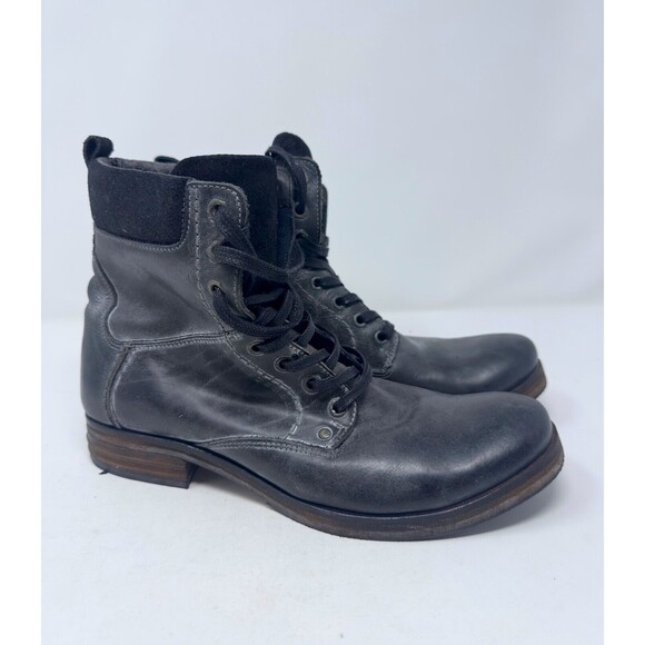 Men's ALDO combat Boots shoes Distressed Black Round Toe Laces used Size 8 - Picture 2 of 10